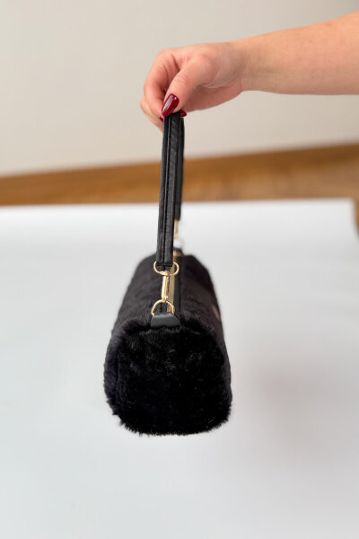 SET2039 Siyah Orta Boy Bot-Çanta-Şapka-Şal Dörtlü Kürklü Set - 4