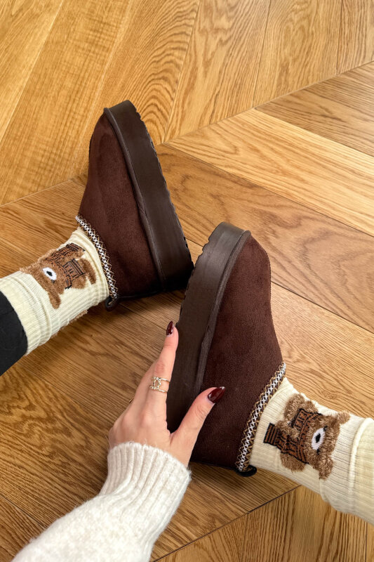 SET2040 Acı Kahve Bilek Boy Bot-Cap-Çanta-Şal Dörtlü Set - 2