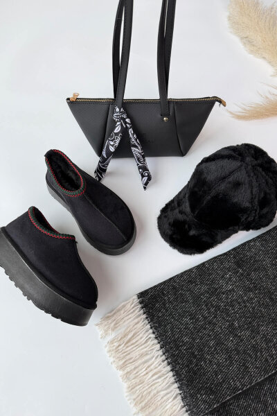 SET2040 Siyah Bilek Boy Bot-Cap-Çanta-Şal Dörtlü Set - 1