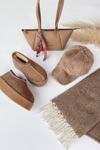 SET2040 Vizon Bilek Boy Bot-Cap-Çanta-Şal Dörtlü Set 