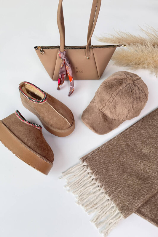 SET2040 Vizon Bilek Boy Bot-Cap-Çanta-Şal Dörtlü Set - 1