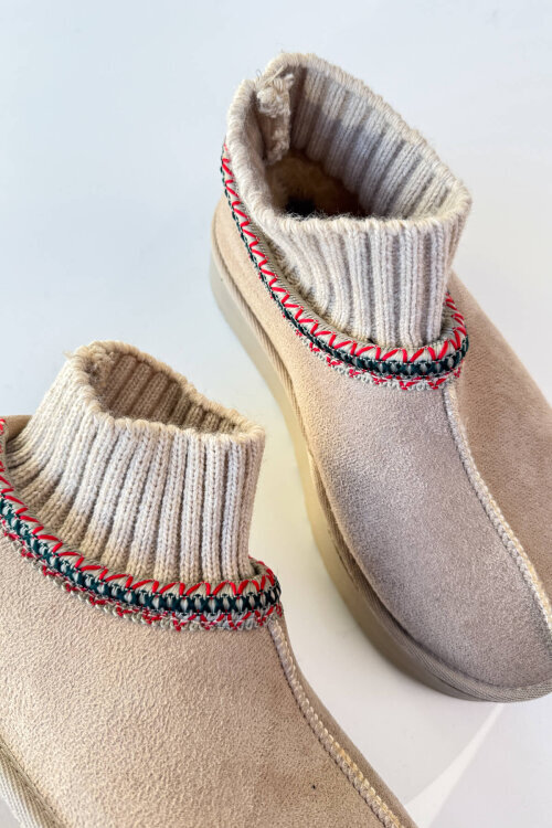 SET2041 Taş Rengi Örgü Bilek Bot-Cap-Şal-Gözlük Dörtlü Set (1)