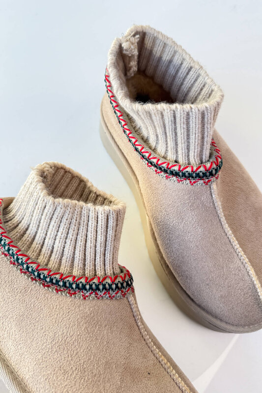 SET2041 Taş Rengi Örgü Bilek Bot-Cap-Şal-Gözlük Dörtlü Set - 2