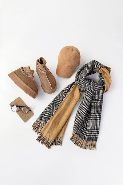 SET2041 Vizon Örgü Bilek Bot-Cap-Şal-Gözlük Dörtlü Set