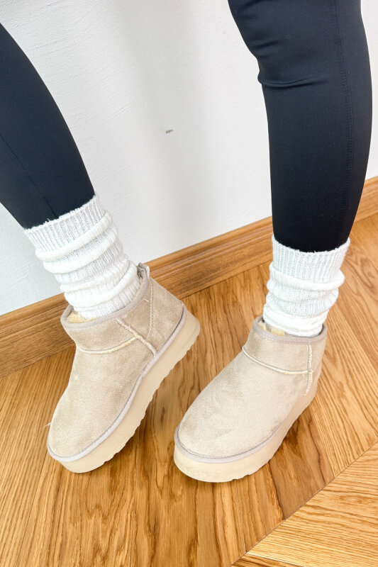 SET2042 Taş Rengi Orta Boy Bot-Şapka-Çanta-Şal Kürklü Dörtlü Set - 2