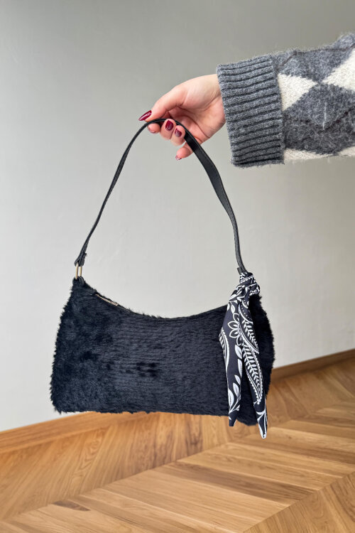 SET2043 Siyah Bilek Boy Bot-Kürklü Çanta-Şal Üçlü Set - 3