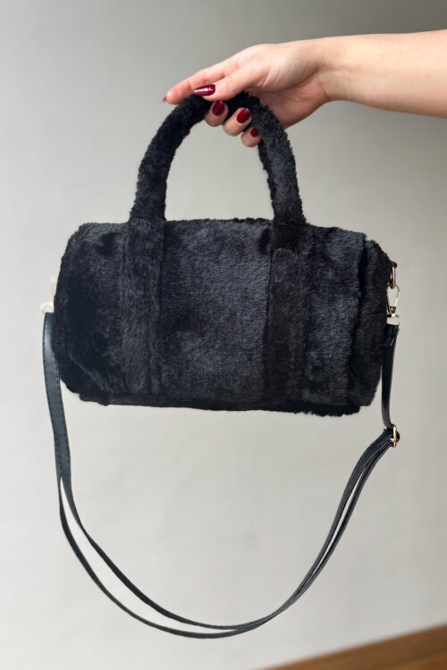 SET2044 Siyah Bilek Boy Bot-Şapka-Çanta Kürklü Üçlü Set  - 3