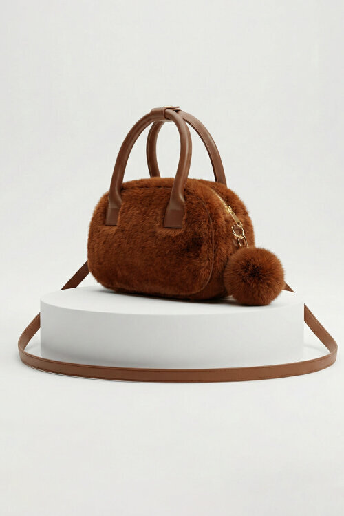 SET2046 Taba Orta Boy Bot-Ponponlu Çanta-Bucket Şapka Üçlü Set - 3