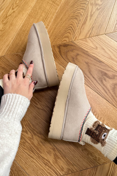 SET2048 Taş Rengi Bilek Boy Bot-Çanta-Şal Üçlü Set - 2