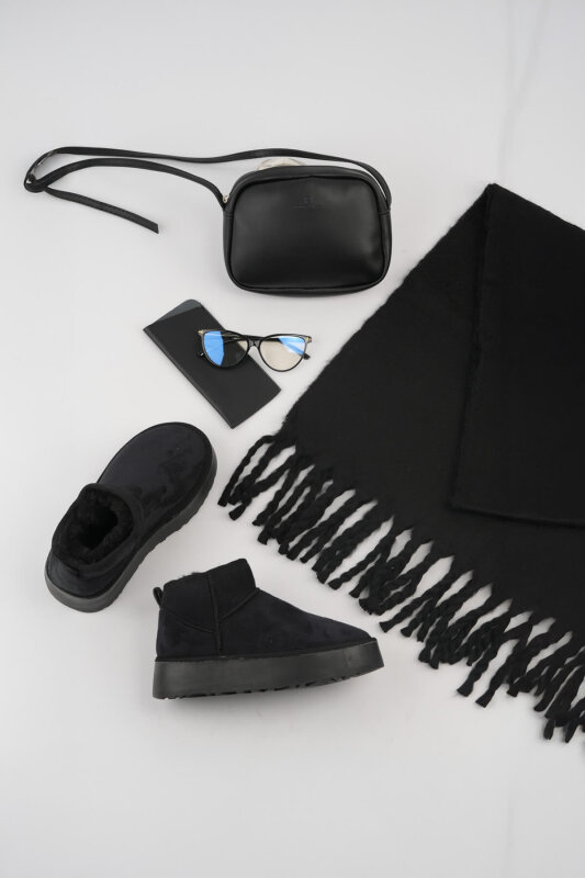 SET2050 Siyah Bot-Çanta-Şal-Gözlük Dörtlü Set - 1