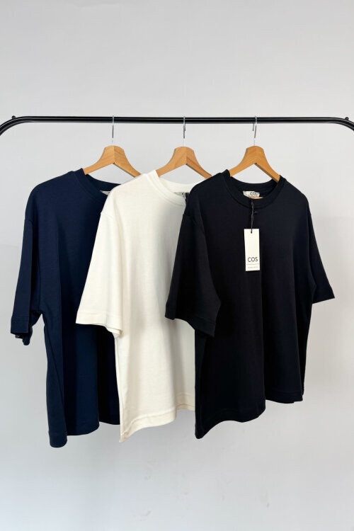 Ekru-Siyah-Lacivert Avantajlı 3’lü Premium Organik Pamuk Tişört - %20 İndirimli  - SET3100 - 1