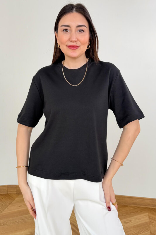 Ekru-Siyah-Mürdüm Avantajlı 3’lü Premium Organik Pamuk Tişört - %20 İndirimli - SET3100 - 3