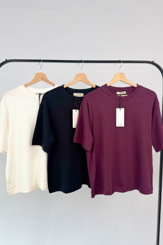 Ekru-Siyah-Mürdüm Avantajlı 3’lü Premium Organik Pamuk Tişört - %20 İndirimli  - SET3100 - 1