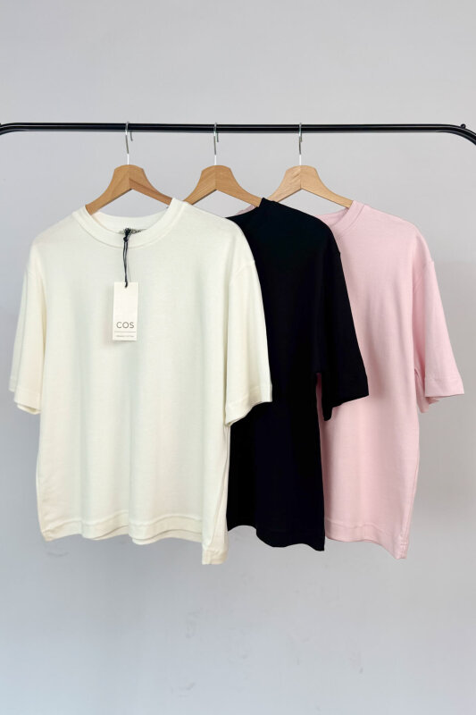 Ekru-Siyah-Pembe Avantajlı 3’lü Premium Organik Pamuk Tişört - %20 İndirimli - SET3100 - 1