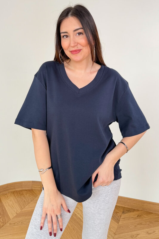 Ekru-Siyah-Lacivert Avantajlı 3’lü Premium Organik Pamuk V Yaka Tişört - %20 İndirimli  - SET3200 - 2