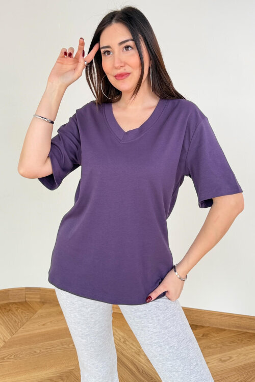 Ekru-Siyah-Mor Avantajlı 3’lü Premium Organik Pamuk V Yaka Tişört - %20 İndirimli - SET3200 - 2