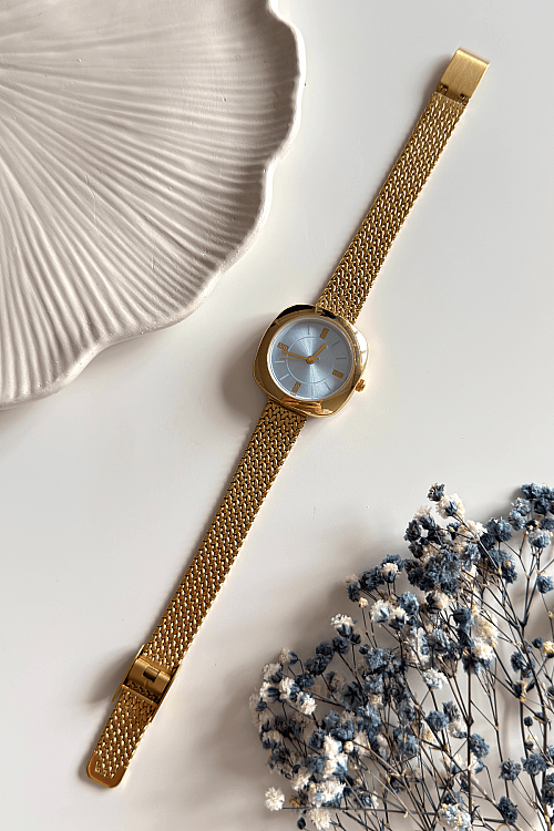 Siare Mavi Gold Yuvarlak Kadran Gold Çelik Kordon Kadın Kol Saati 