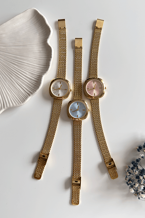 Siare Pudra Gold Yuvarlak Kadran Gold Çelik Kordon Kadın Kol Saati - 2