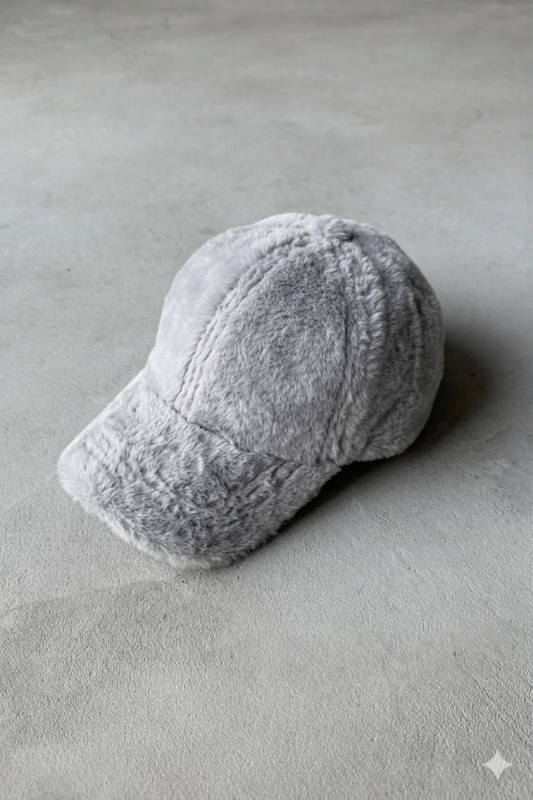 ŞPK-2002 Gri Kürklü Kumaş Capp Şapka - 1