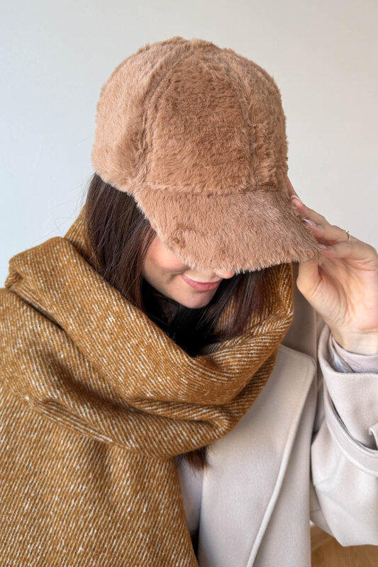 ŞPK-2002 Taba Kürklü Kumaş Capp Şapka - 1