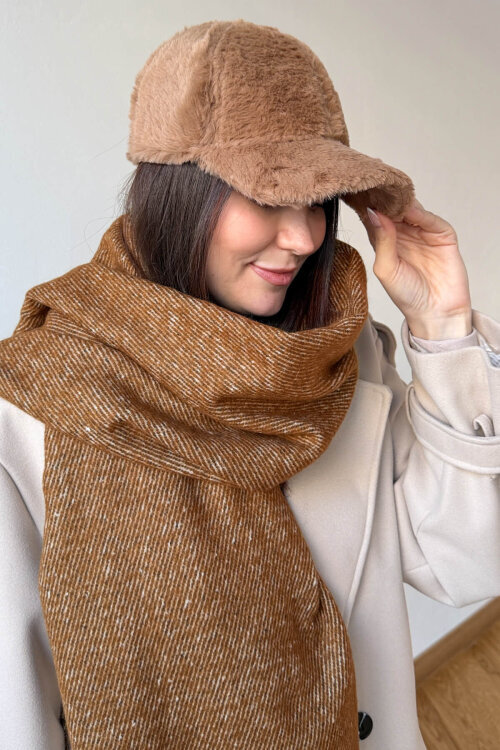 ŞPK-2002 Taba Kürklü Kumaş Capp Şapka - 2