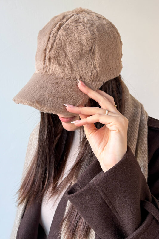 ŞPK-2002 Vizon Kürklü Kumaş Cap Şapka - 1