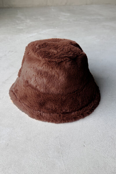 ŞPK-2003 Acı Kahve Kürklü Kumaş Bucket Şapka