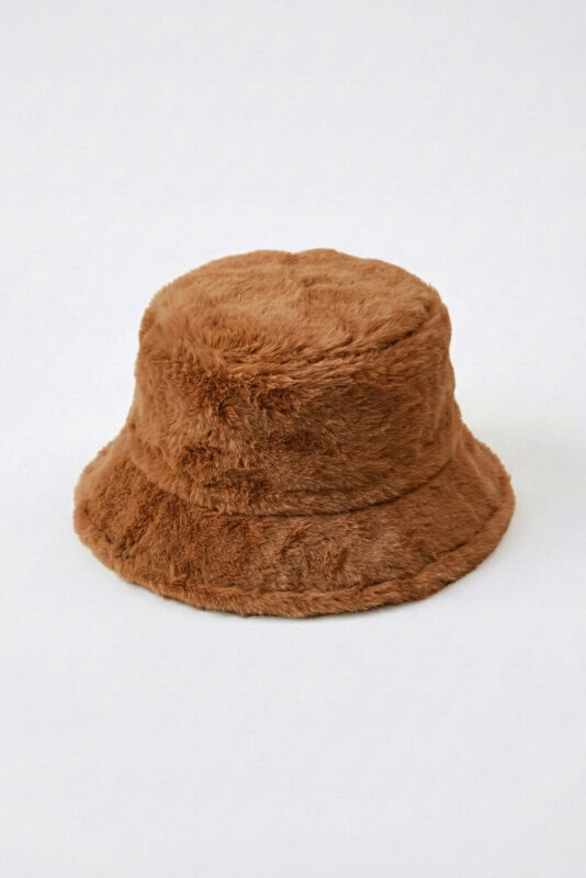 ŞPK-2003 Taba Kürklü Kumaş Bucket Şapka - 1