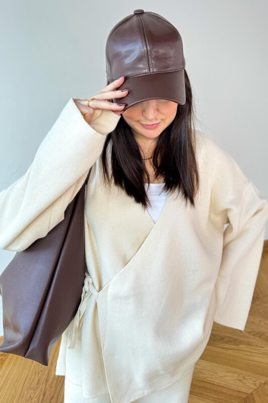 ŞPK-2005 Acı Kahve Suni Deri Cap Şapka - 5