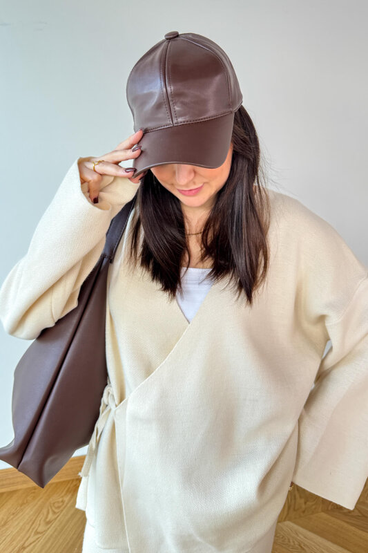 ŞPK-2005 Acı Kahve Suni Deri Cap Şapka - 2