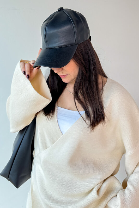 ŞPK-2005 Siyah Suni Deri Cap Şapka - 1