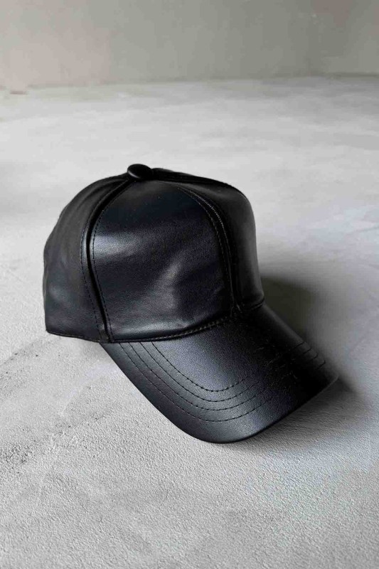 ŞPK-2005 Siyah Suni Deri Cap Şapka - 4