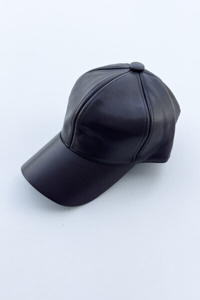 ŞPK-2005 Siyah Suni Deri Cap Şapka - 3
