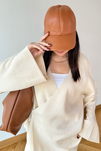 ŞPK-2005 Taba Suni Deri Cap Şapka 