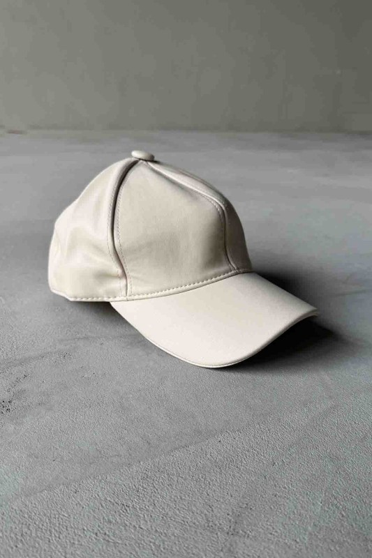 ŞPK-2005 Taş Rengi Suni Deri Cap Şapka - 3