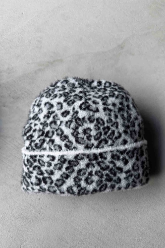 ŞPK-2006 Beyaz Leopar Desenli Yumoş Kumaş Bere (1)