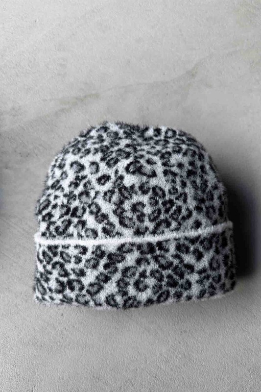 ŞPK-2006 Beyaz Leopar Desenli Yumoş Kumaş Bere - 2