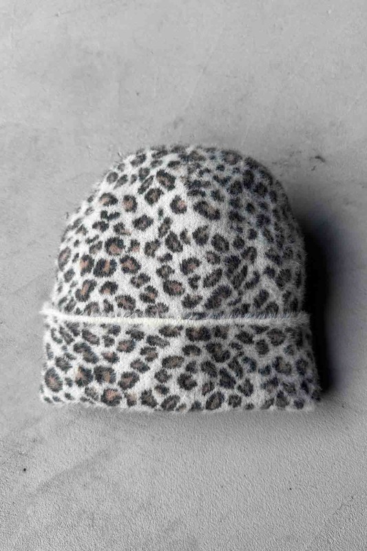 ŞPK-2006 Taş Rengi Leopar Desenli Yumoş Kumaş Bere - 1