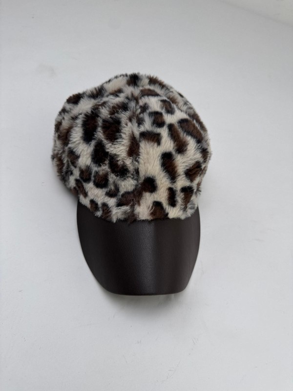 ŞPK-2007 Acı Kahve Leopar Desenli Kürklü Cap Şapka - 3