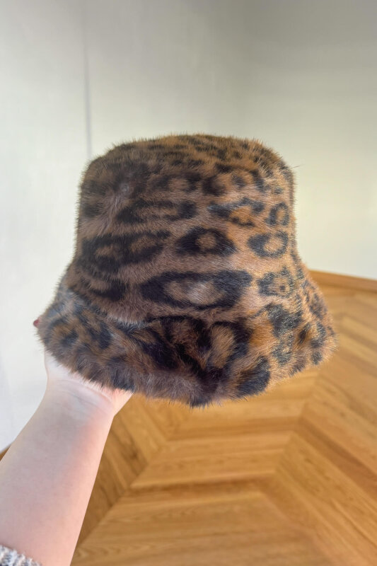 ŞPK-2011 Acı Kahve Leopar Desen Kürklü Bucket Şapka - 2