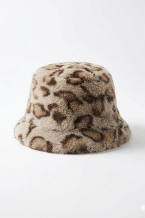 ŞPK-2011 Vizon Leopar Desen Kürklü Bucket Şapka