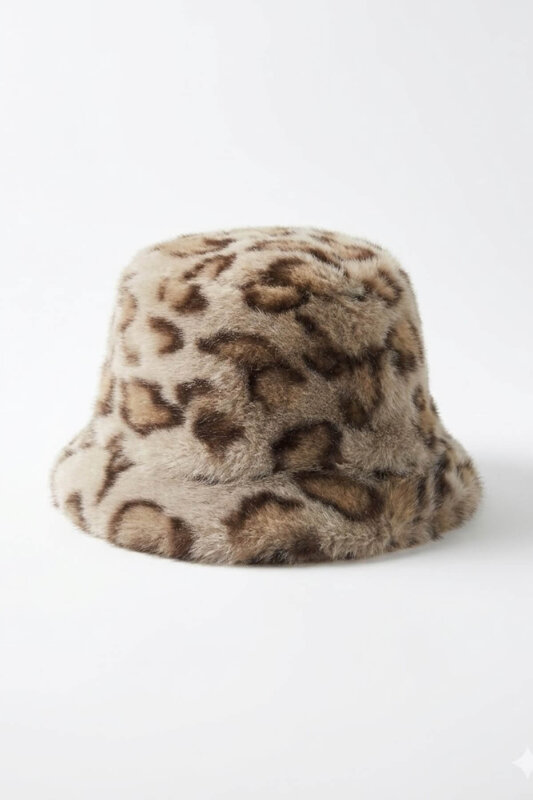ŞPK-2011 Vizon Leopar Desen Kürklü Bucket Şapka - 1