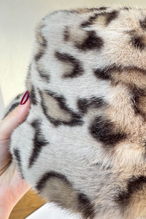 ŞPK-2011 Vizon Leopar Desen Kürklü Bucket Şapka - 3