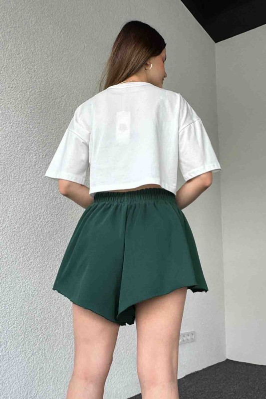ŞRT-16024 Nefti Yeşili Etiket Detaylı Kısa Salaş Lastikli Şort - 3