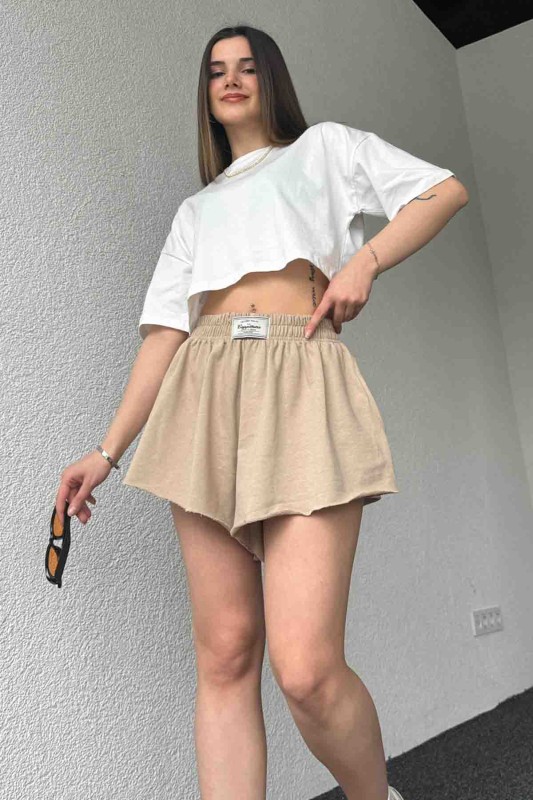 ŞRT-16024 Vizon Etiket Detaylı Kısa Salaş Lastikli Şort - 2