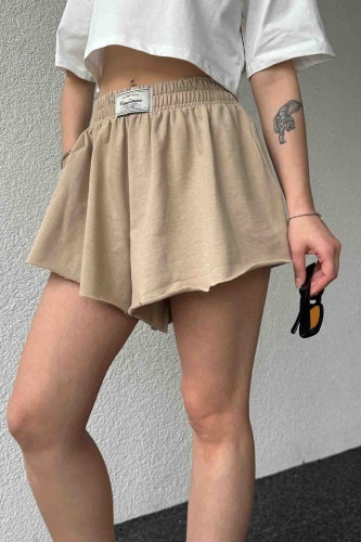 ŞRT-16024 Vizon Etiket Detaylı Kısa Salaş Lastikli Şort - 3