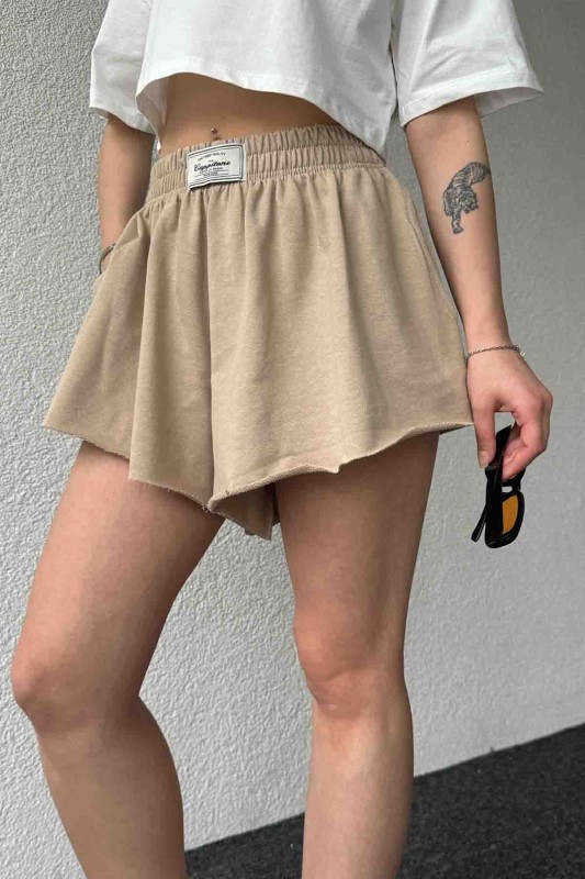 ŞRT-16024 Vizon Etiket Detaylı Kısa Salaş Lastikli Şort - 3