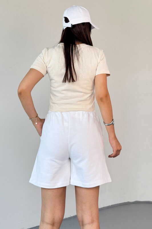 ŞRT-16025 Beyaz İpli Uzun Lastikli Şort - 4