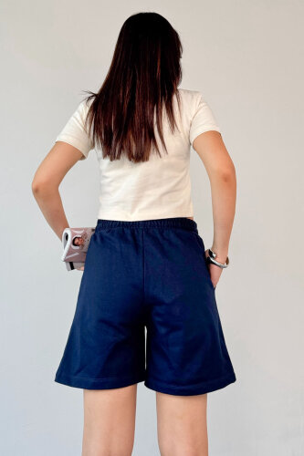 ŞRT-16025 Lacivert İpli Uzun Lastikli Şort - 3