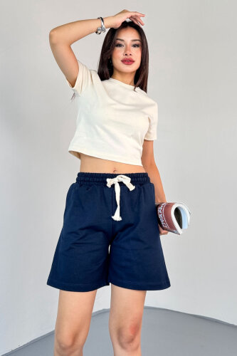 ŞRT-16025 Lacivert İpli Uzun Lastikli Şort - 4